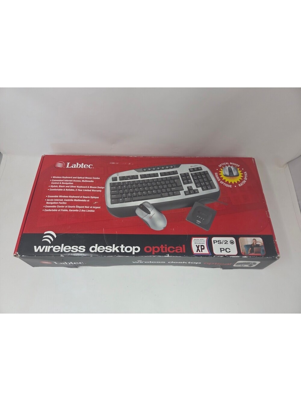 Labtec Wireless Desktop Optical Keyboard Mouse Receiver PS2 PC Multimedia Set